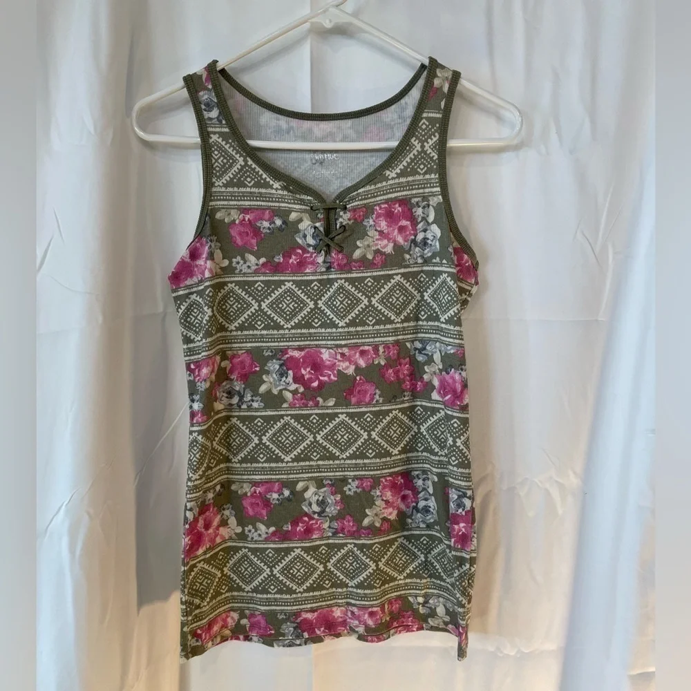 Justice/ let your light shine Olive green floral tank top